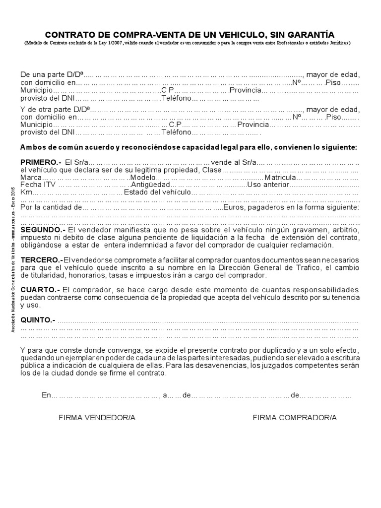 Contrato Sin Garantia