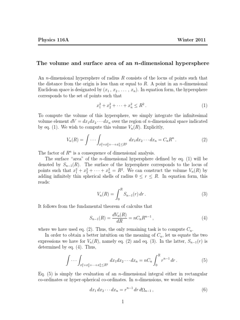 Hypersphere Volume and Surface Area | PDF