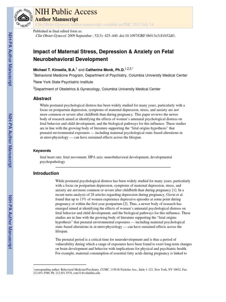 Maternal Stress Effects on Fetal Development | PDF | Hypothalamic ...