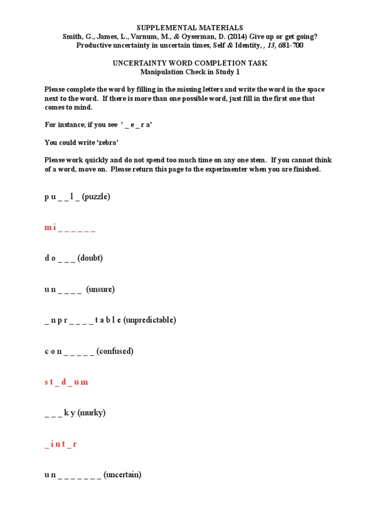 Uncertainty Word Completion Task | Download Free PDF | Bracket ...