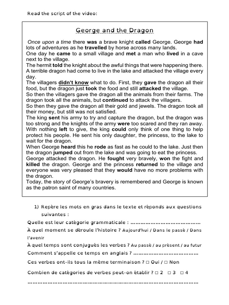 2.learn About Saint George (PRL Prétérit) | PDF | Dragon