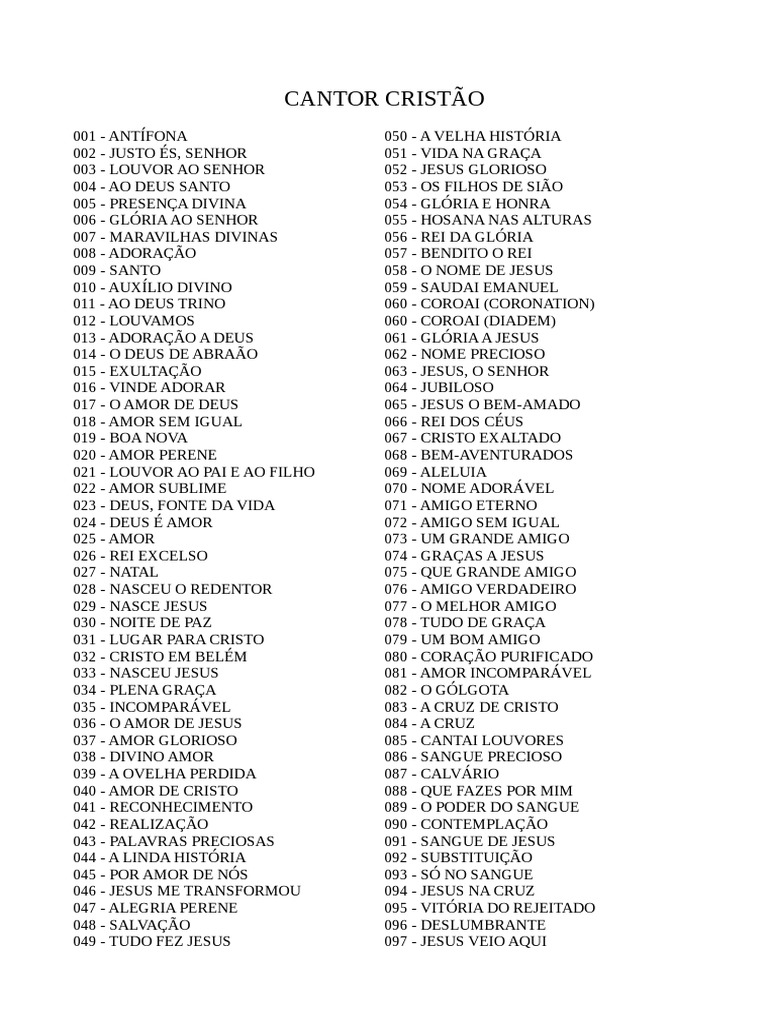 Cantor Cristão índice Pdf