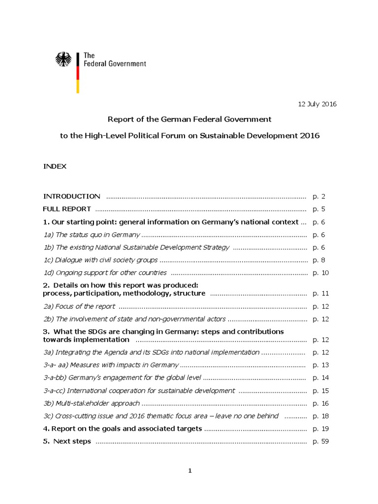 Report of The German Federal Government To The High-Level Political ...