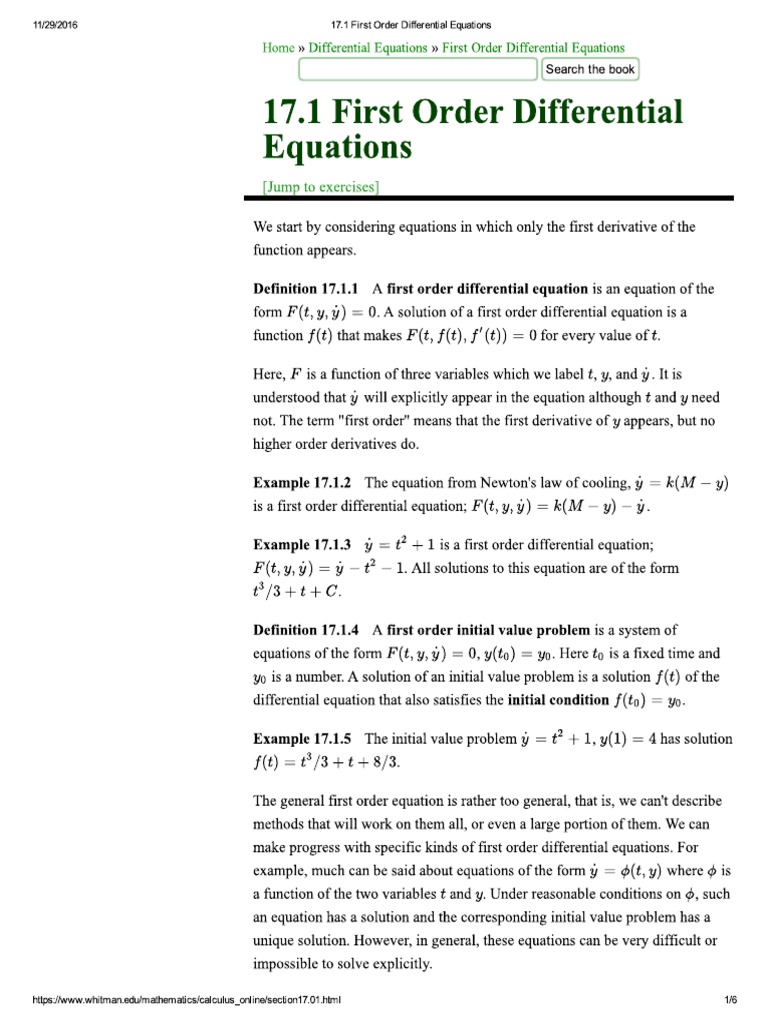 17.1 First Order Differential Equations PDF | PDF