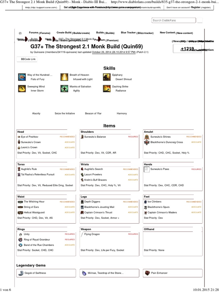 G37+ The Strongest 2.1 Monk Build (Quin69) A detailed guide to a powerful sweeping wind/fists