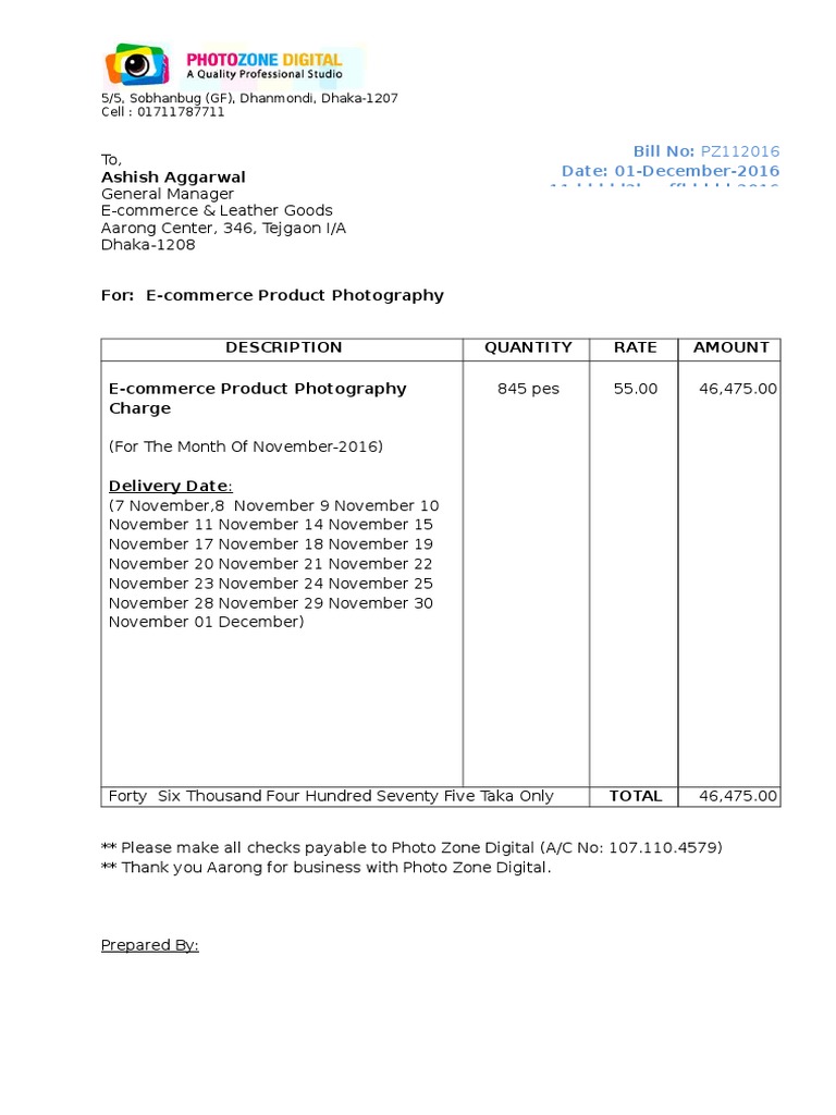 E-commerce Product Photography Invoice | PDF
