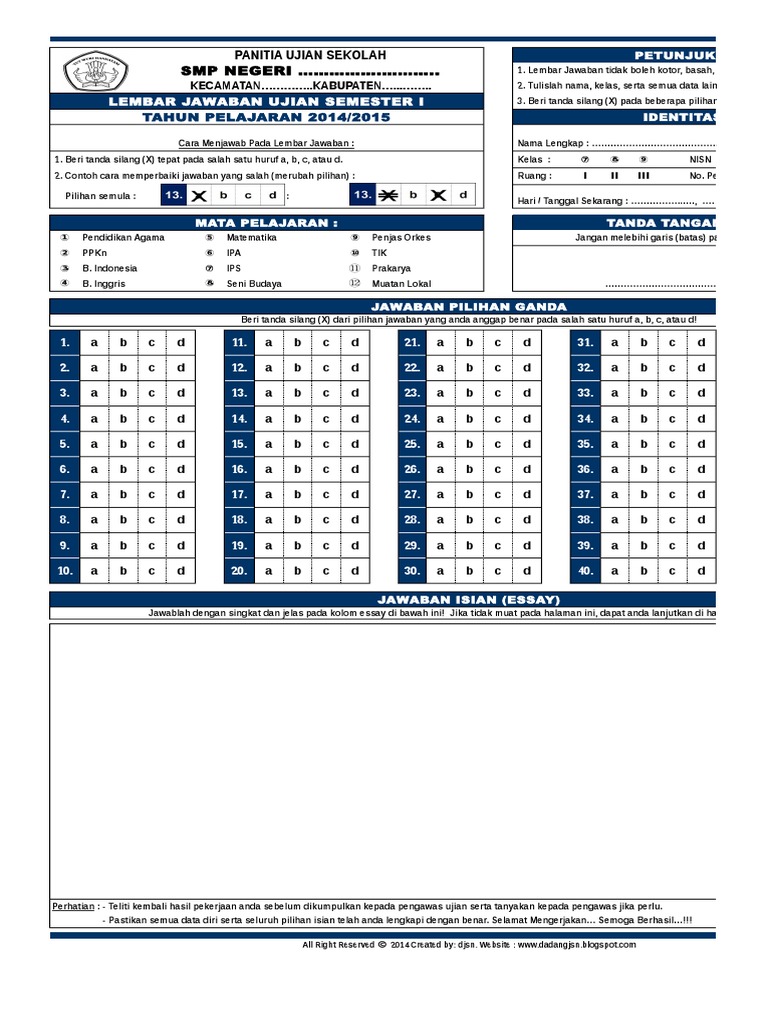Lembar Jawaban Ujian Semester Xls