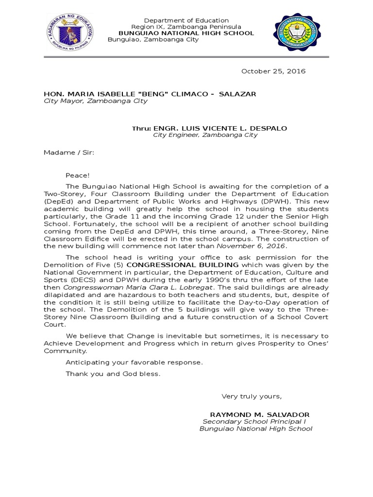 Letter to Mayor for Demolition | Behavior Modification | Cognition