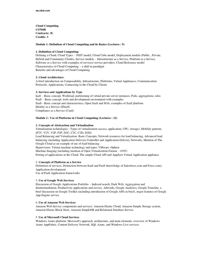 Cloud Computing Syllabus | PDF | Platform As A Service | Cloud Computing
