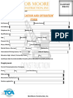 Bob Moore Construction Company Job Application and Interview Form