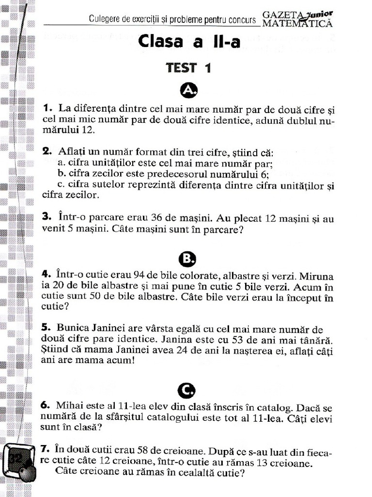 Culegere gazeta matematica junior clasa 2 pdf