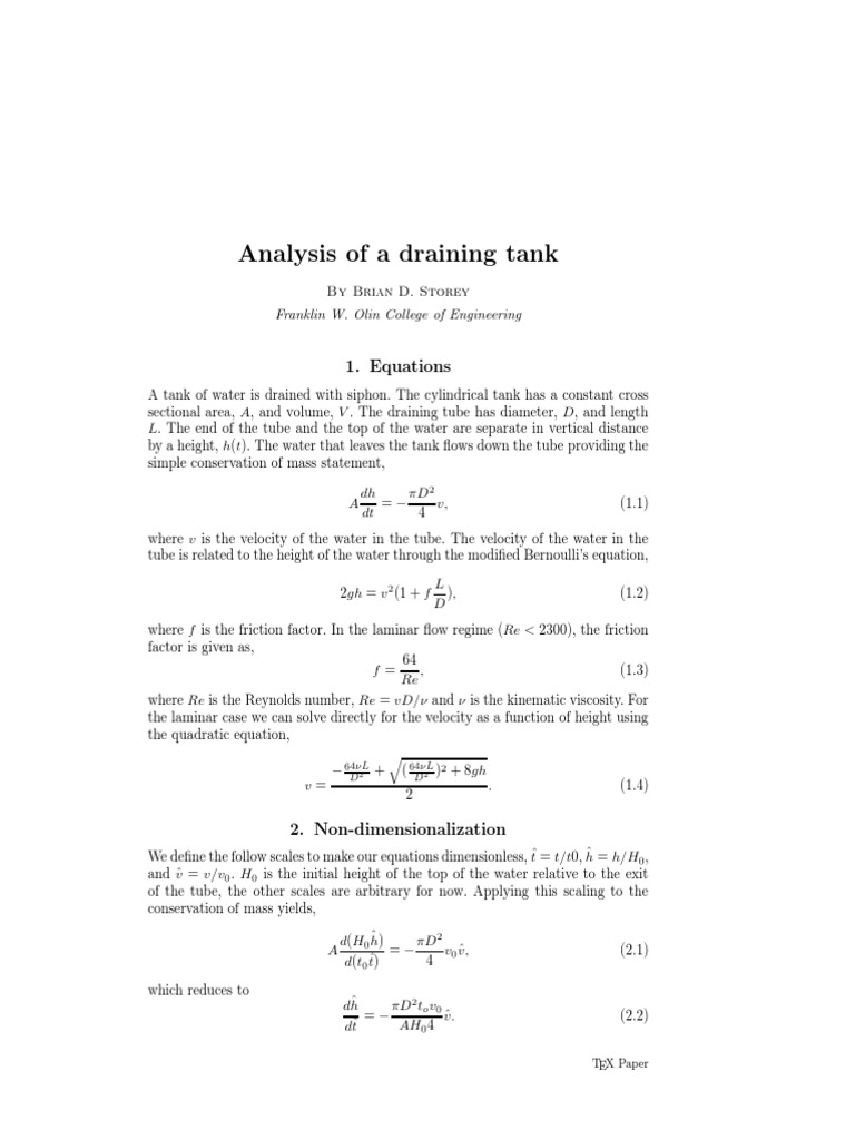 Tank Draining Dynamics Analysis | PDF | Fluid Mechanics | Mathematical ...