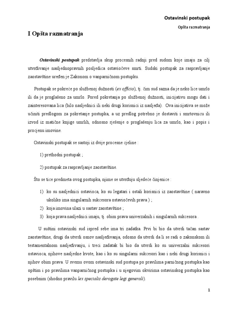 I Ostavinski Postupak - Rasprava Zaostavstine | PDF
