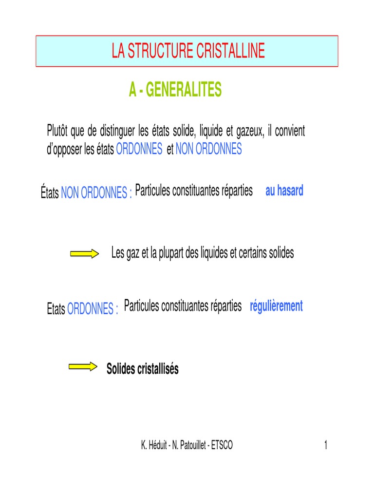 01 Structure Cristalline PDF | PDF | Cristal | Structure cristalline