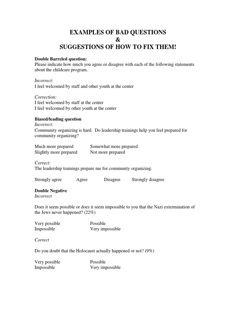 Bad Questionnaire Survey Methodology Psychological Concepts Free