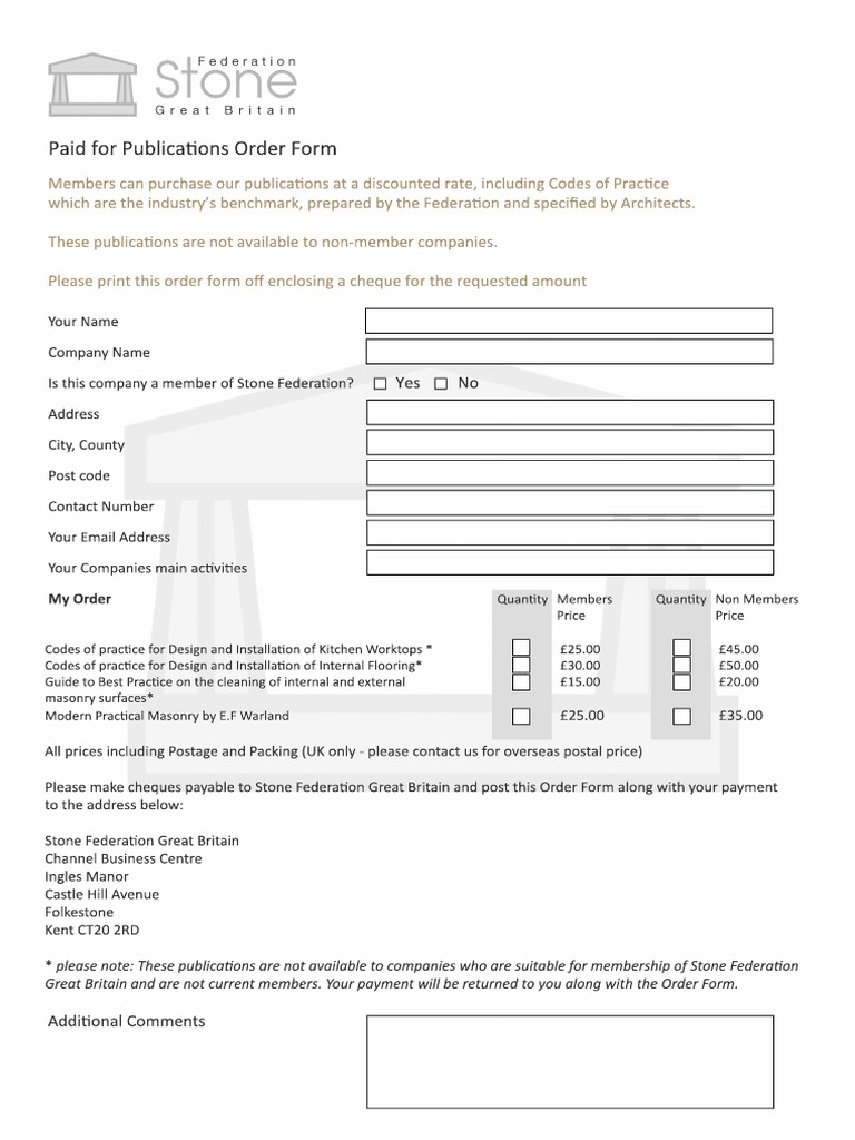 Order Form for Stone Federation Publications | PDF