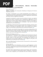 Tercerización, Intermediación, Labores Misionales Permanentes y Formalización