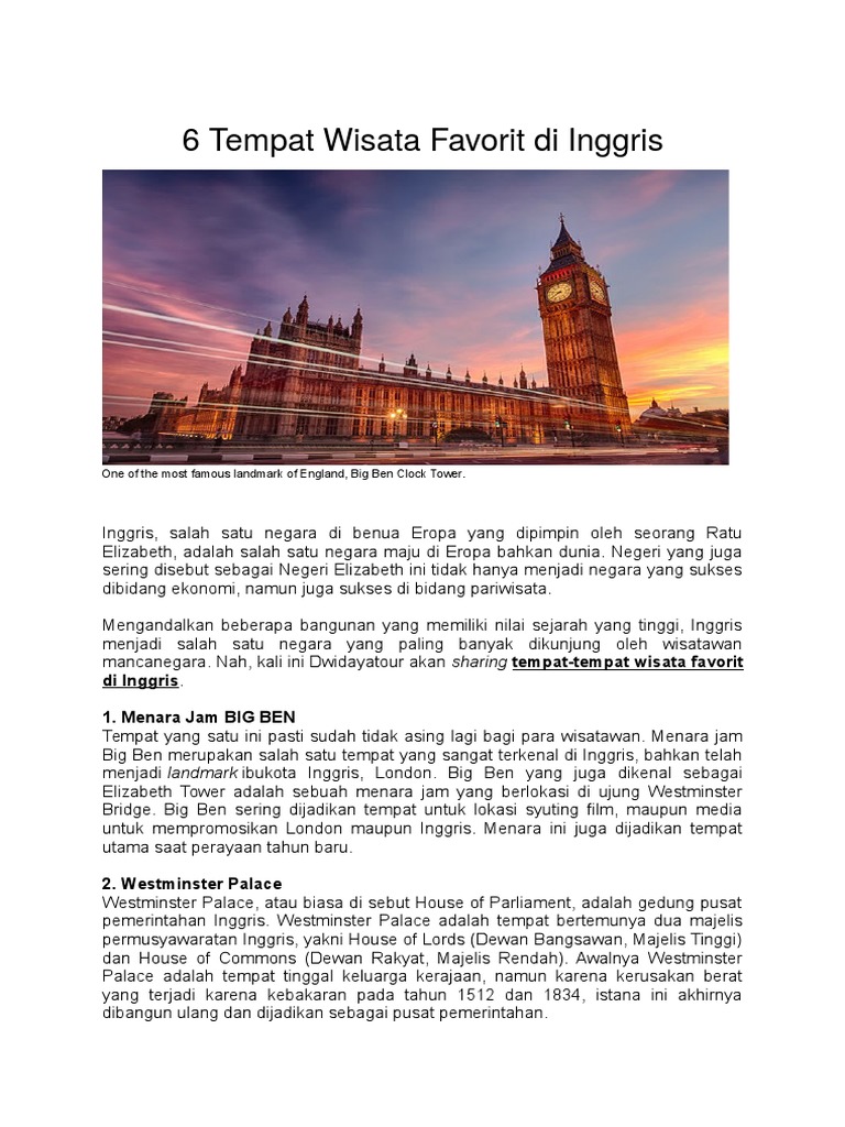 Daftar Tempat Wisata Di London