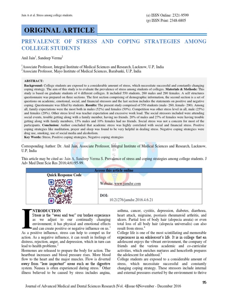 College Student Stress and Coping Strategies | PDF | Coping (Psychology ...