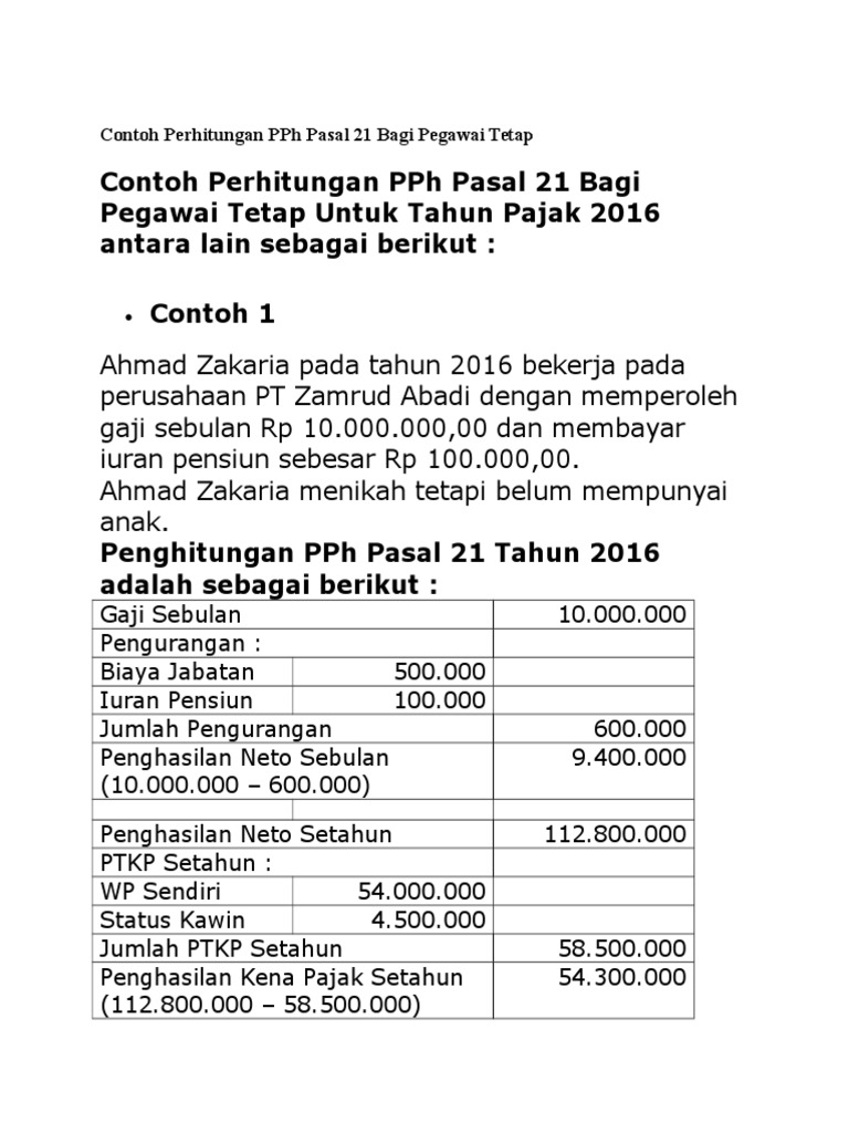 Contoh Perhitungan Pph Pasal 21 Bagi Pegawai Tetap
