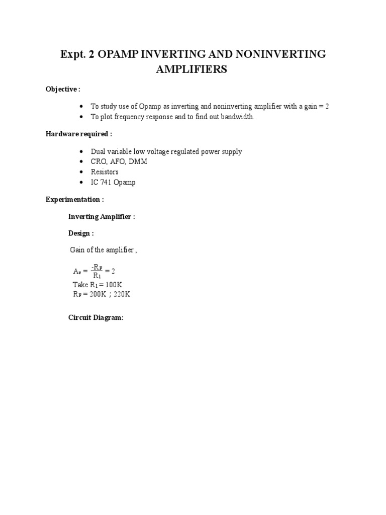 Opamp Inverting & Noninverting Amplifiers | PDF | Amplifier ...