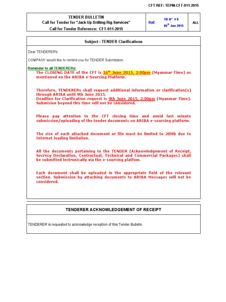 Tender Bulletin No 8 Reminder PDF