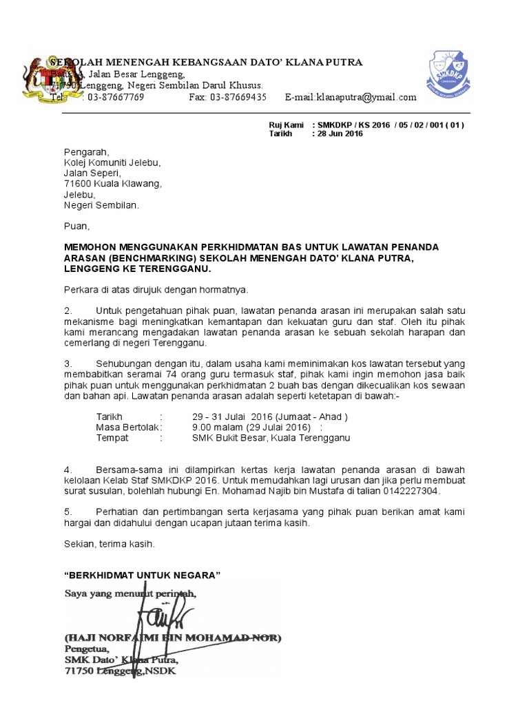 Contoh Surat Penggunaan Bas Psp