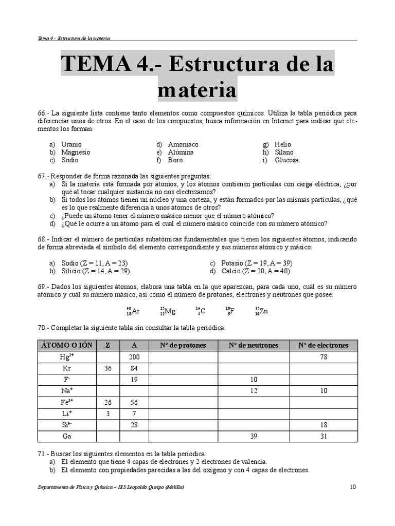 Estructura de la Materia - - Tabla periódica de los elementos