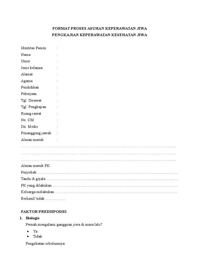 Format Pengkajian Keperawatan Jiwa