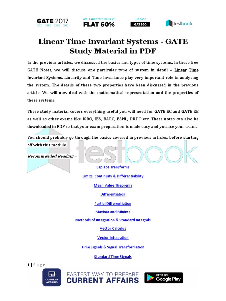 Linear Time Invariant Systems Overview | PDF | Convolution | Areas Of ...