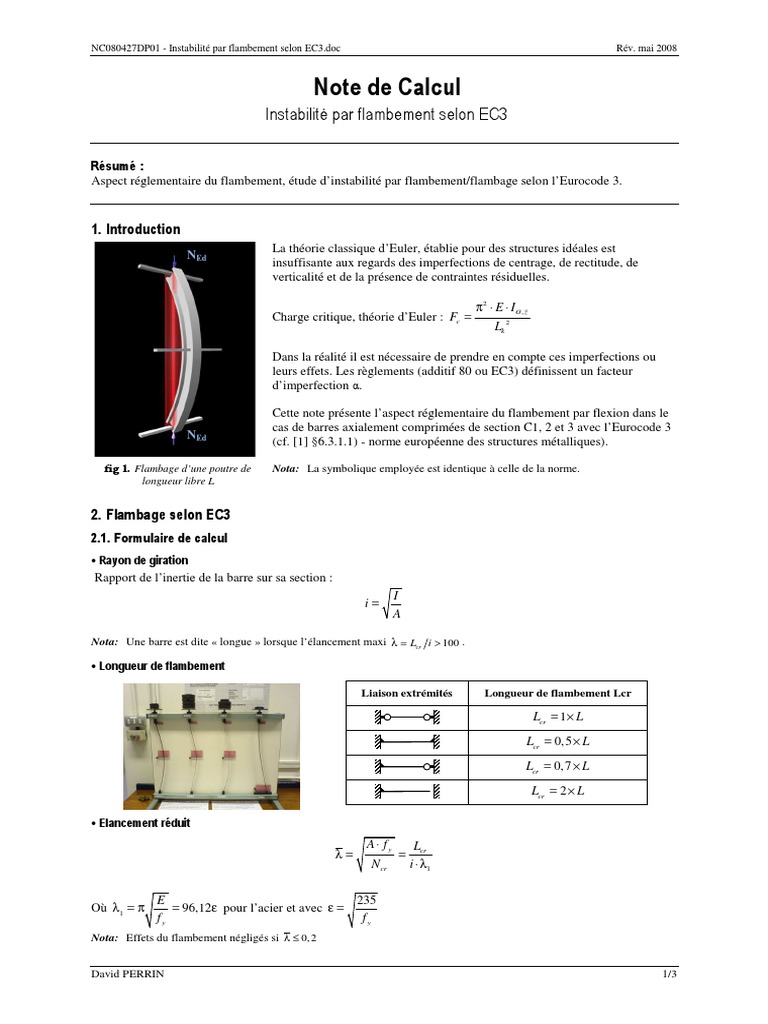 Flambement selon Eurocode 3: Calculs clés | PDF | Flambage | Mécanique ...