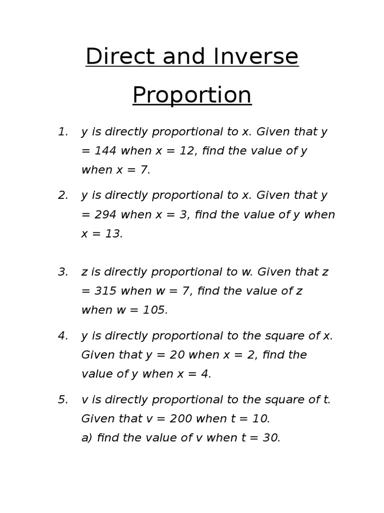 Direct And Inverse Proportion Questions Physical Quantities Mathematical Objects