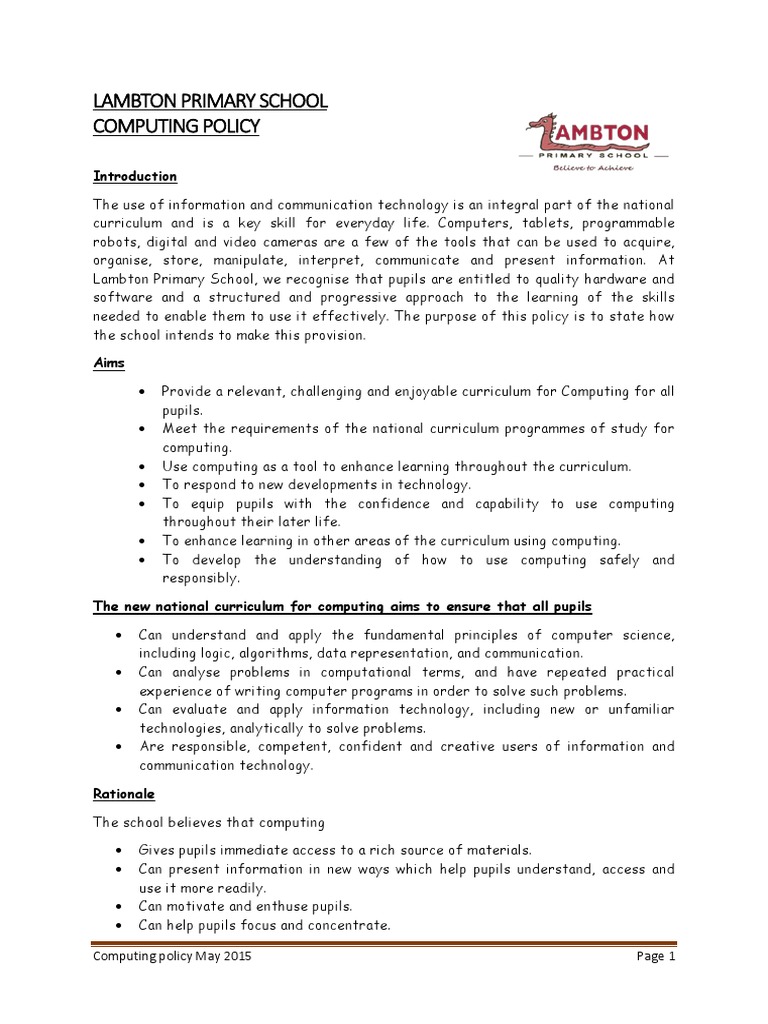 Computing Policy 2015 | PDF | Computer Program | Programming