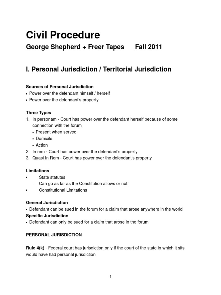 Civil Procedure Outline PDF Diversity Jurisdiction Supplemental