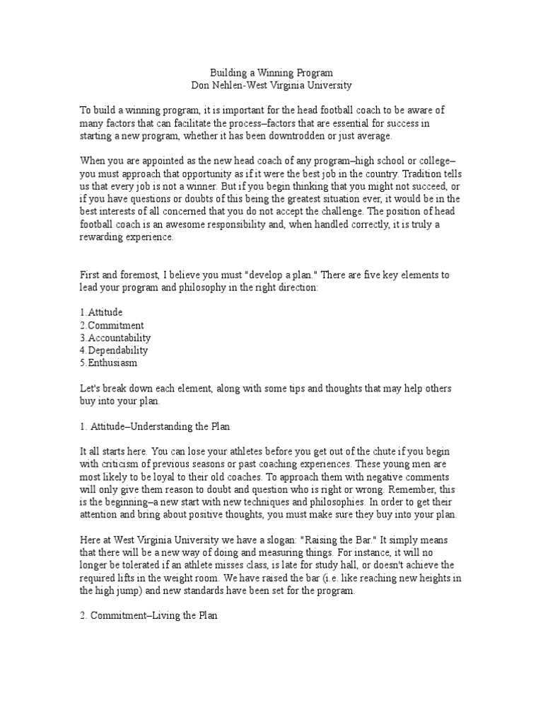 Building a Winning Football Program | PDF | Sports & Recreation | Self ...