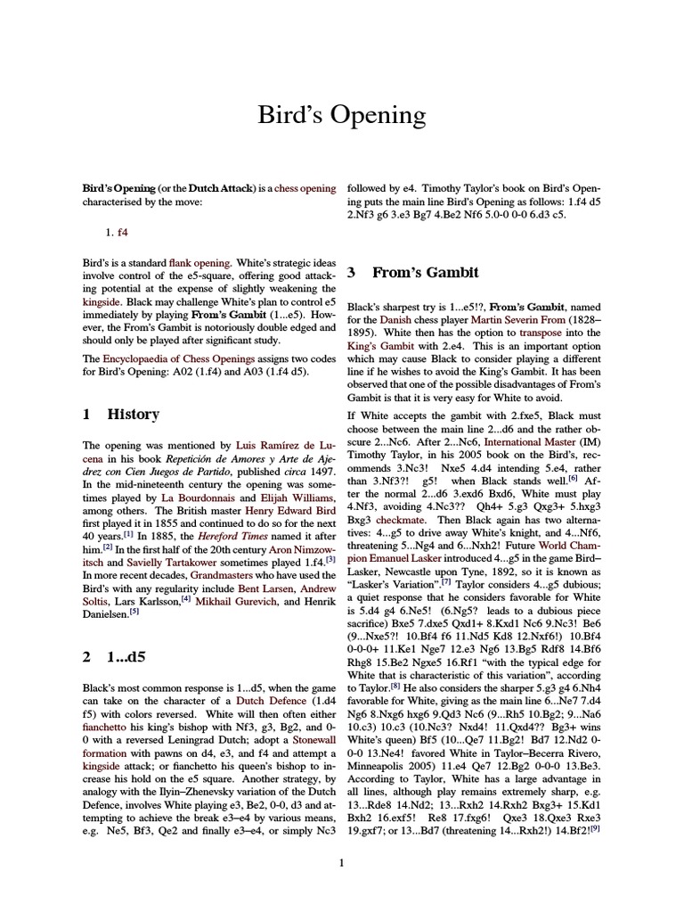 Birds Opening Chess Openings Game Theory - 
