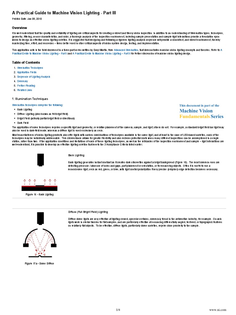 Machine Vision Lighting Techniques Guide | PDF | Lighting | Reflection ...