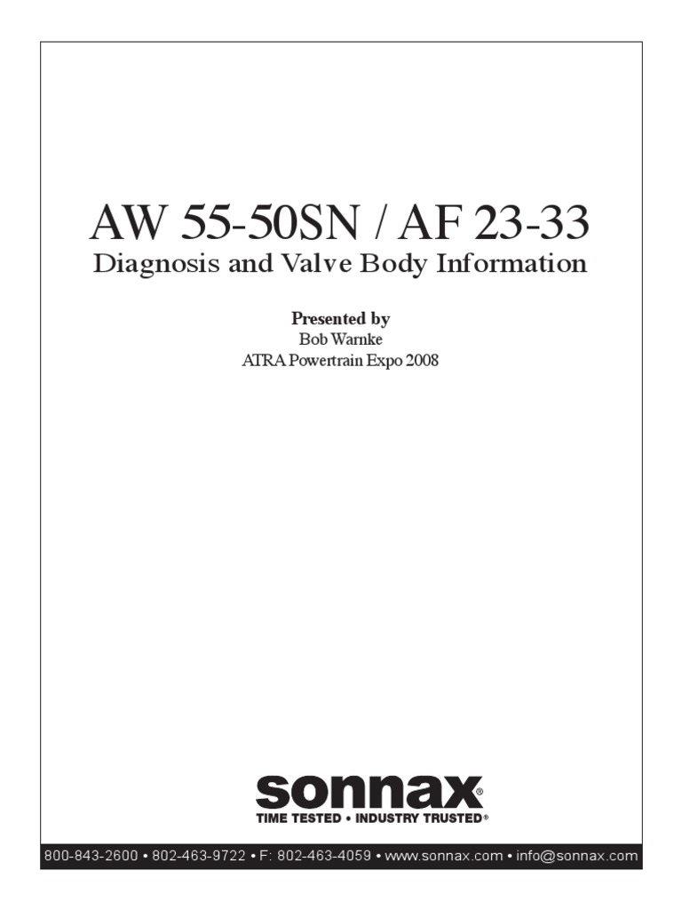 Aw 55 50sn Af 23 33 Diagnosis and Valve Body Info PDF | PDF | Valve ...
