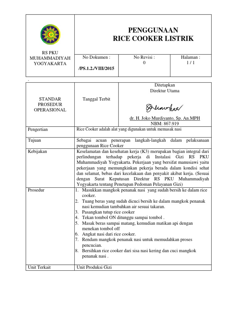 Spo Penggunaan Rice Cooker Gas PDF