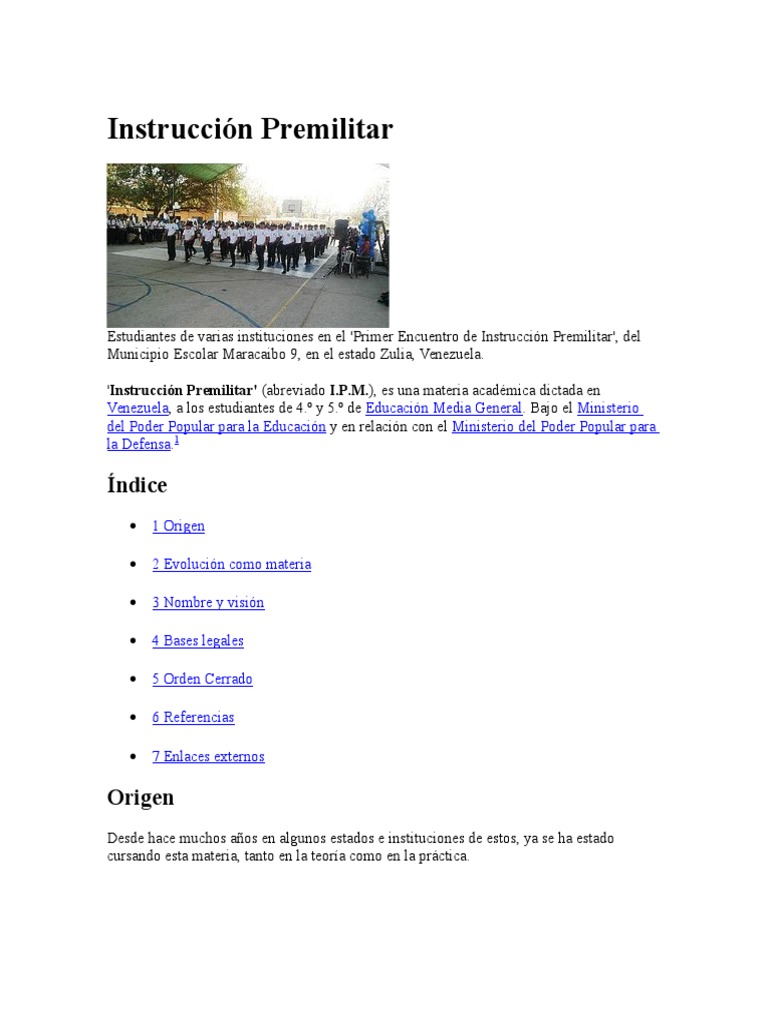 Instrucción Premilitar en Venezuela | PDF | Pie | Militar