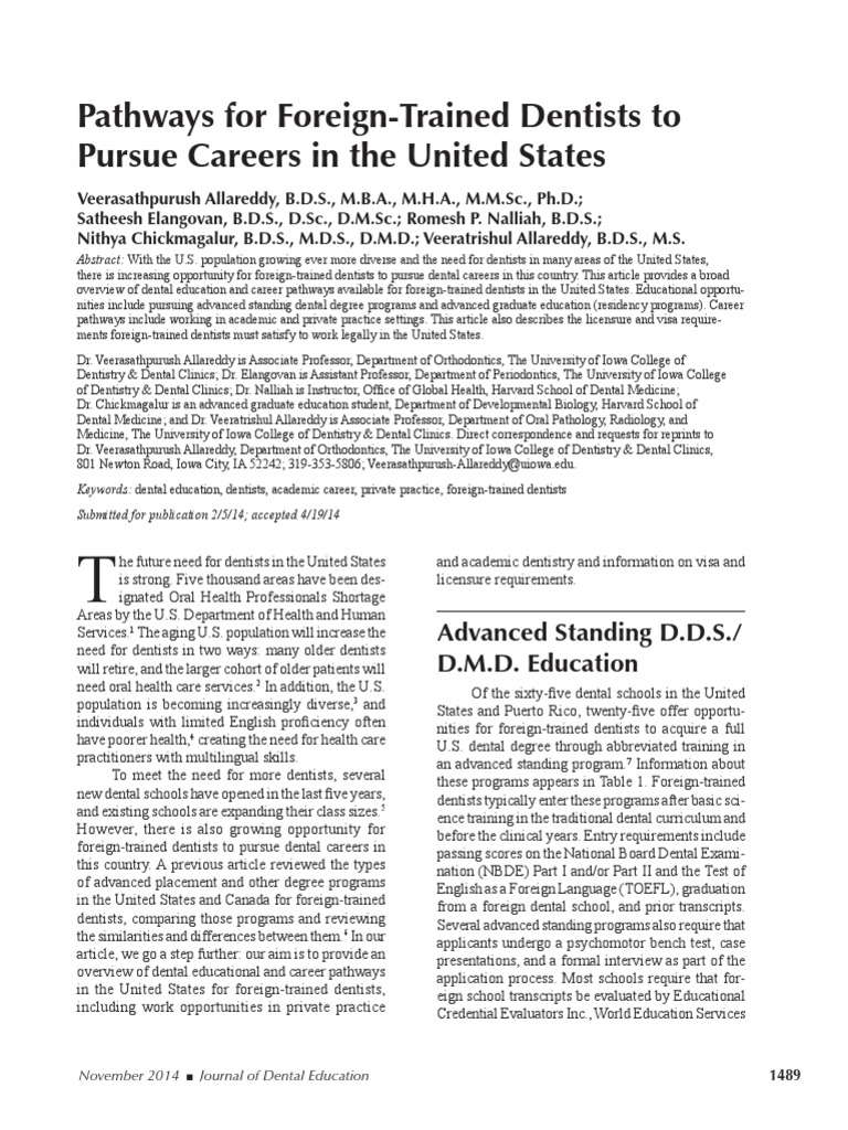 Foreign Trained Dentists To US Full PDF Dental Degree Oral And