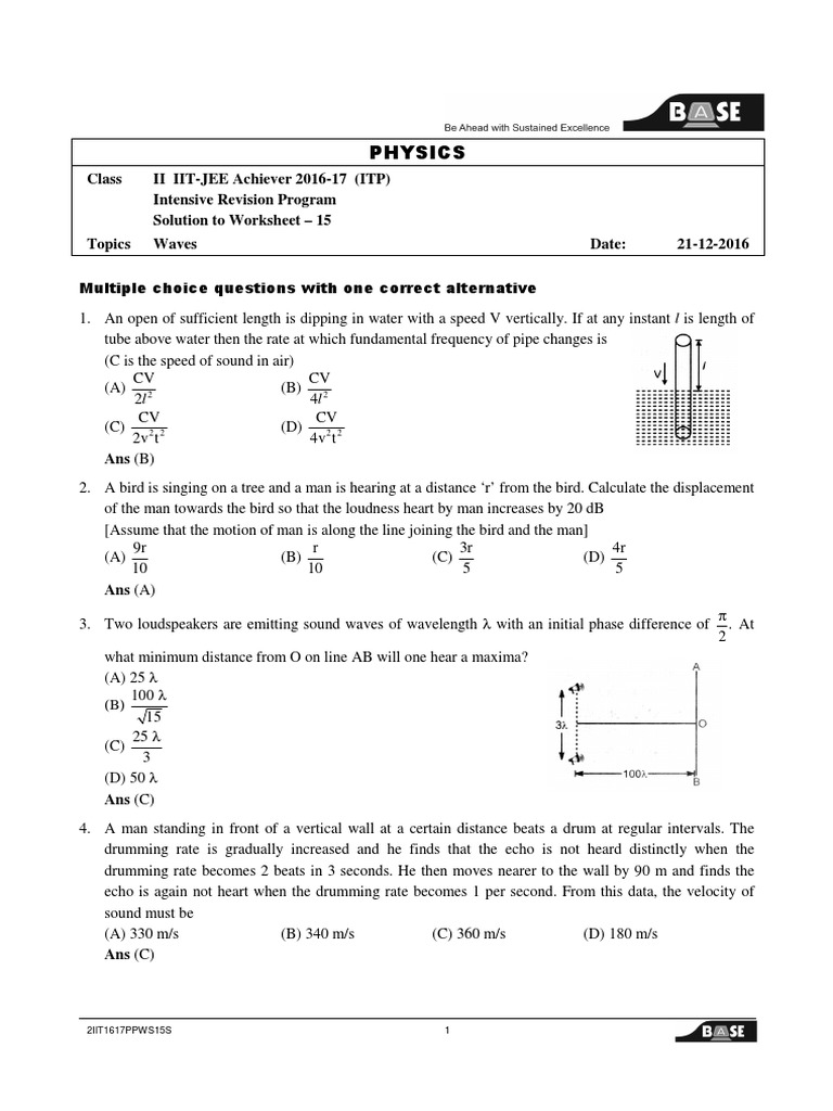 worksheet Sound Waves Worksheet ii iit irp physics worksheet 15 waves qsoln sound