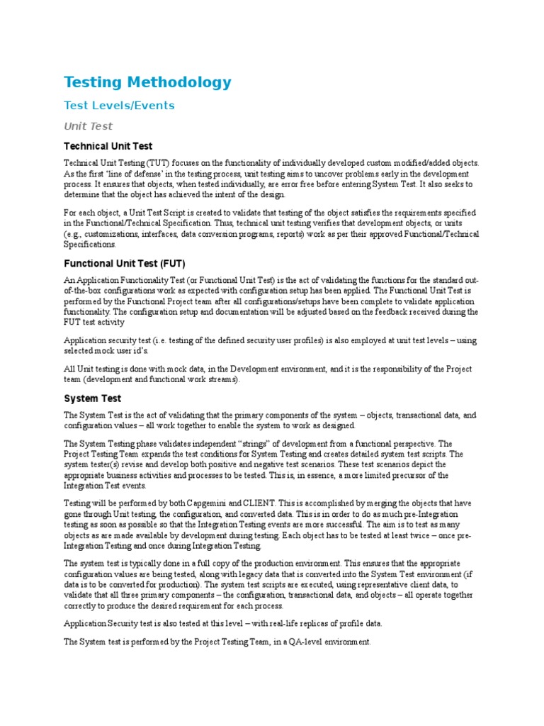 Testing Methodology | PDF | Unit Testing | Business Process