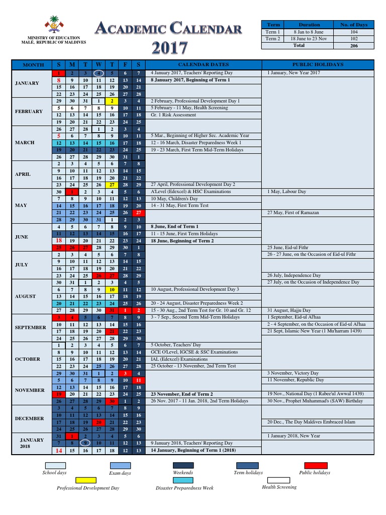 Maldives Academic Calendar 2017 PDF