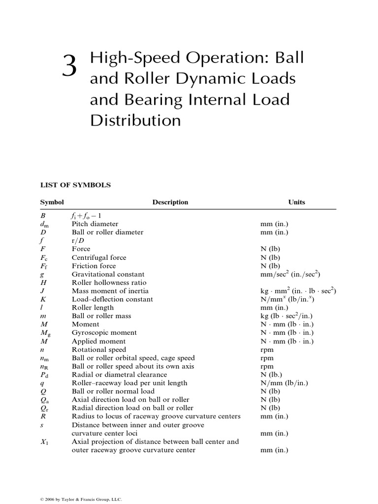 HighSpeed Operation Ball and Roller Dynamic Loads and Bearing