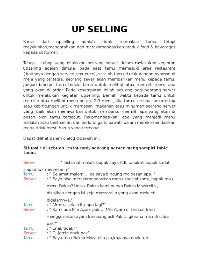 Teknik Upselling di Restoran | PDF
