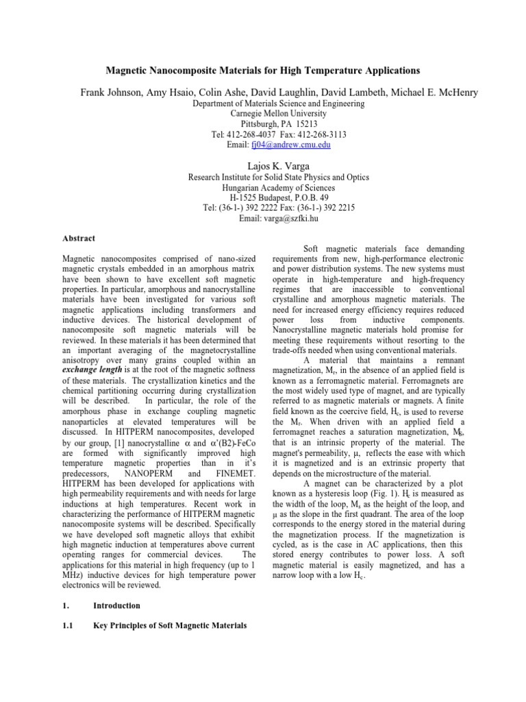 Magnetic Nanocomposite Materials For High Temperat PDF | PDF ...