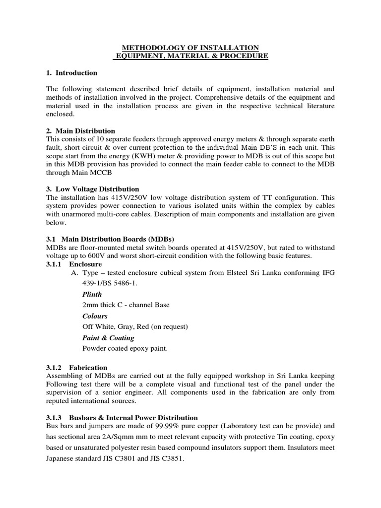 Simple Sample Electrical Installation Specification PDF Cable