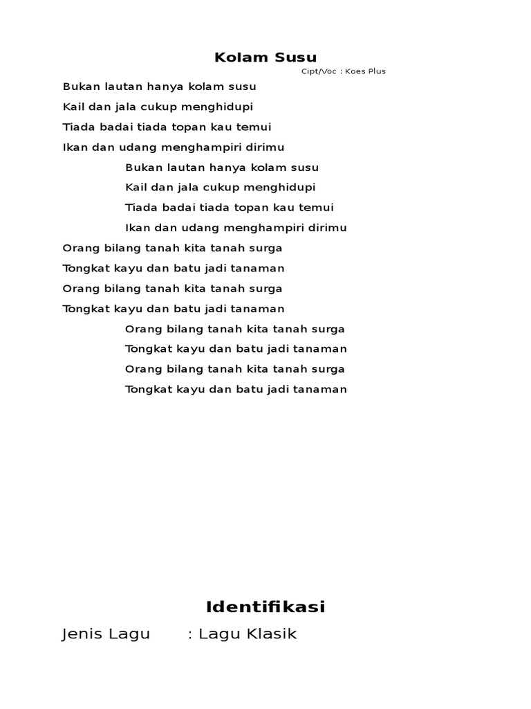 Bukan Lautan Hanya Kolam Susu