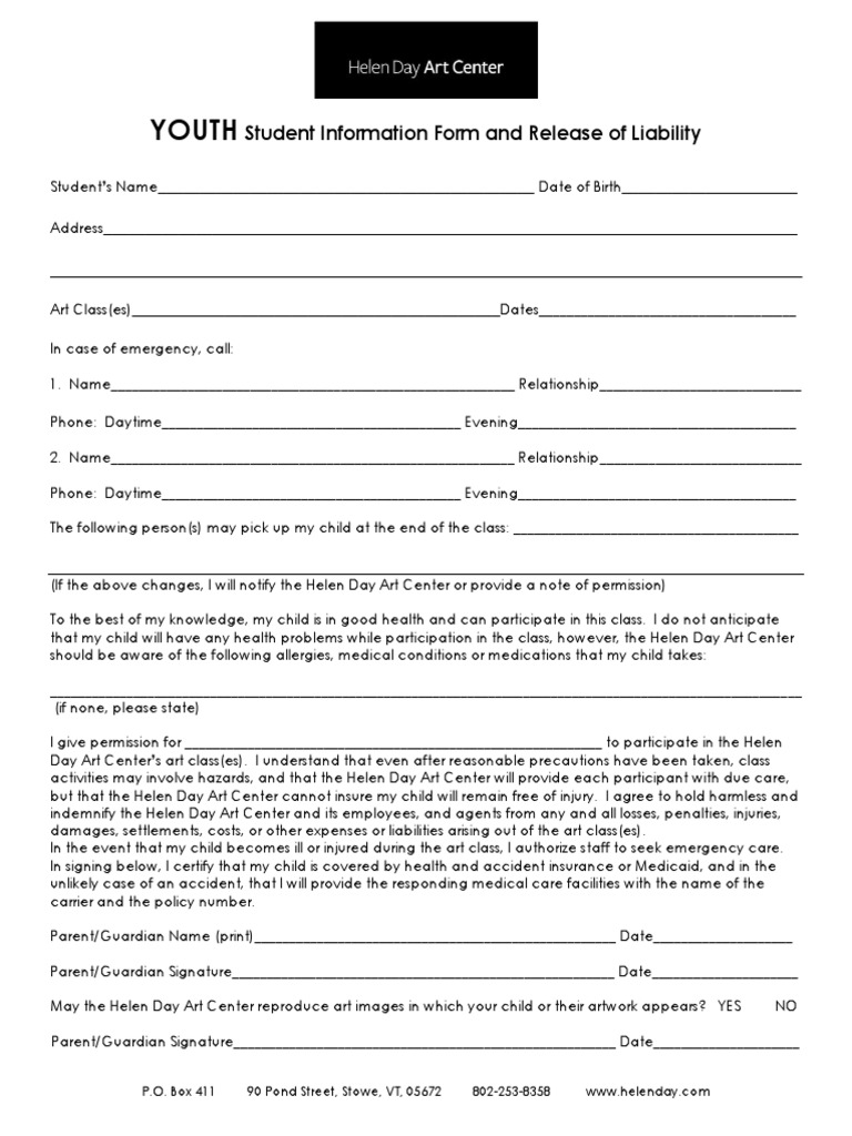 Youth Art Class Registration Form | PDF